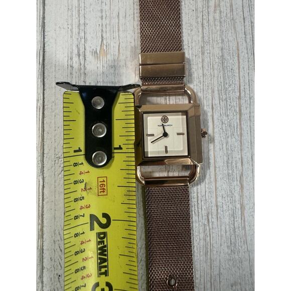 TORY BURCH Phipps Womens Rose Gold Watch, White Square Dial, Steel Mesh Band - Picture 7 of 16